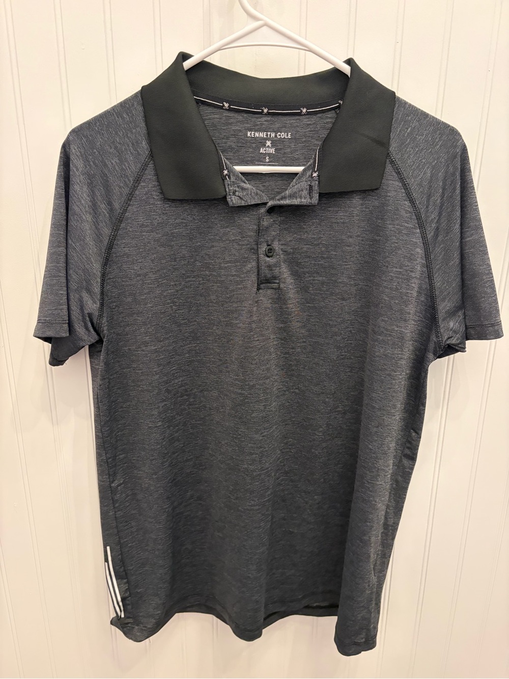 Kenneth Cole Active Men's Heather Charcoal Polo with Black Collar